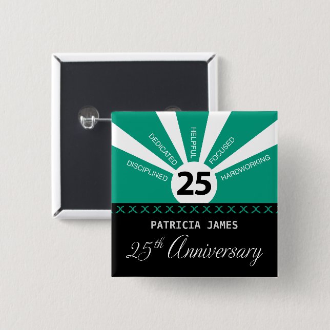 Personalise, 25th Year Employee Anniversary 15 Cm Square Badge (Front & Back)