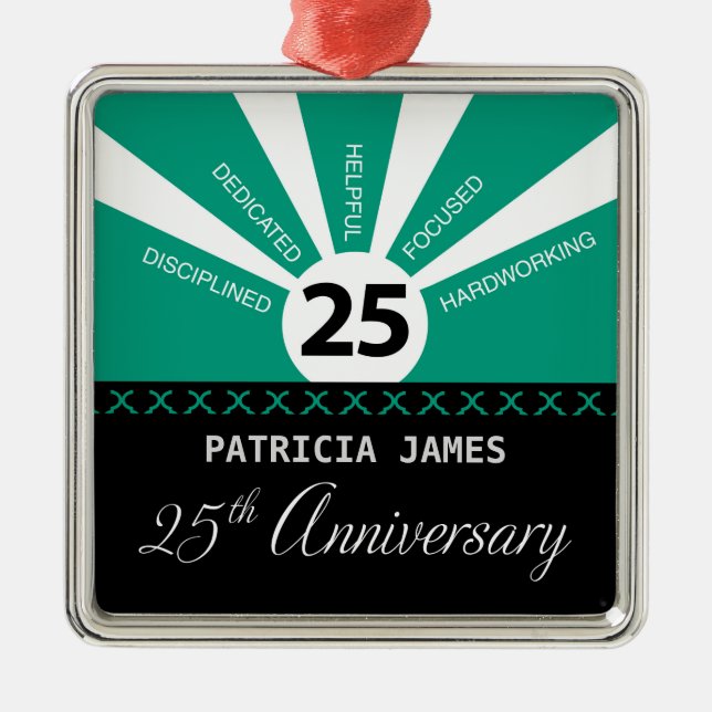 Personalise, 25th Year Employee Anniversary Metal Tree Decoration (Front)