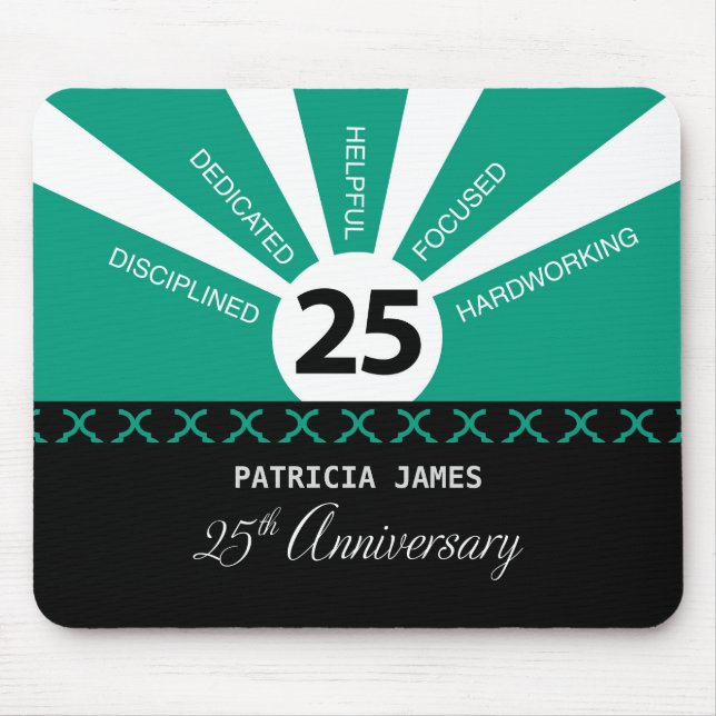 Personalise, 25th Year Employee Anniversary Mouse Mat (Front)