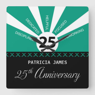 Personalise, 25th Year Employee Anniversary Square Wall Clock