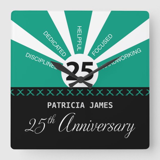 Personalise, 25th Year Employee Anniversary Square Wall Clock (Front)