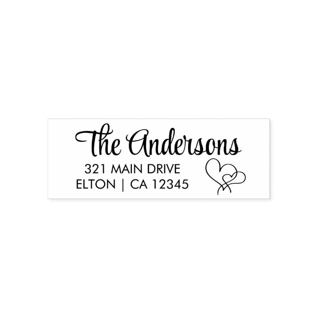 Personalise 2 Hearts Script Return Address  Self-inking Stamp (Design)