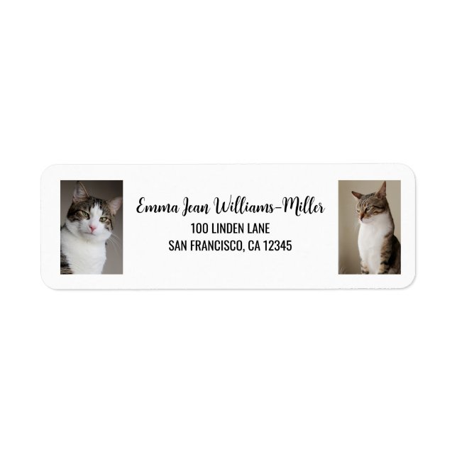 Personalise 2 Photos w/ Cat Modern Return Address (Front)