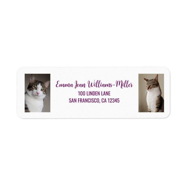 Personalise 2 Photos w/ Cat Modern Return Address (Front)