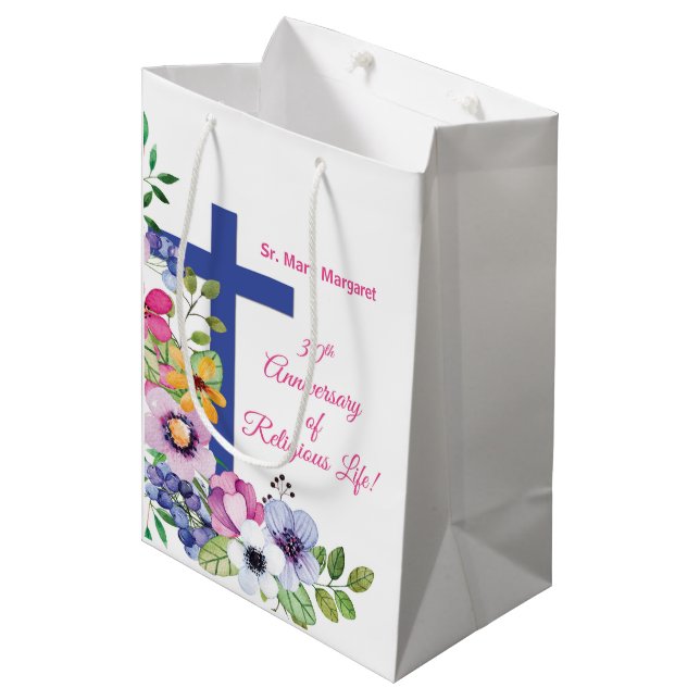 Personalise, 30th Anniversary Nun Religious Life Medium Gift Bag (Front Angled)