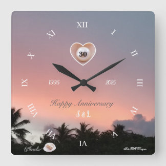 Personalise 30th Pearl Wedding Anniversary Square Wall Clock