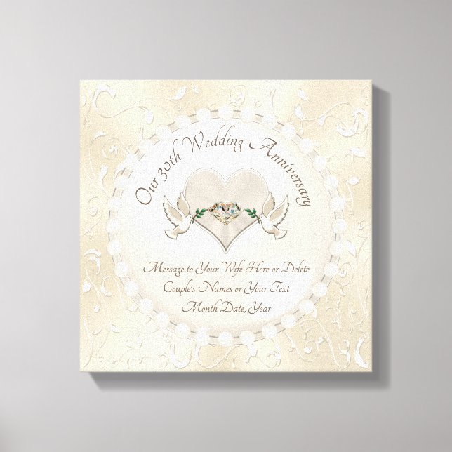 Personalise 30th Wedding Anniversary Gift for Wife Canvas Print (Front)