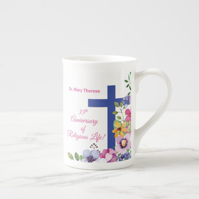 Personalise, 35th Anniversary Nun Religious Life Bone China Mug (Right)