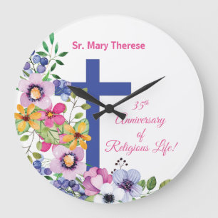 Personalise, 35th Anniversary Nun Religious Life Large Clock