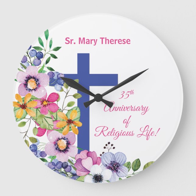 Personalise, 35th Anniversary Nun Religious Life Large Clock (Front)