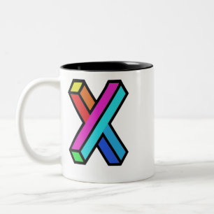 Personalise 3D colourful modern Monogram initial X Two-Tone Coffee Mug