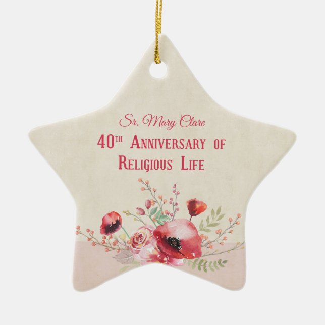 Personalise, 40th Anniversary Nun, Pink and Ceramic Tree Decoration (Front)