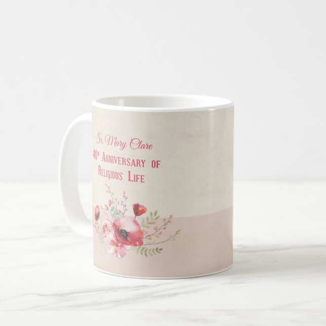 Personalise, 40th Anniversary Nun, Pink and Coffee Mug (Front Left)