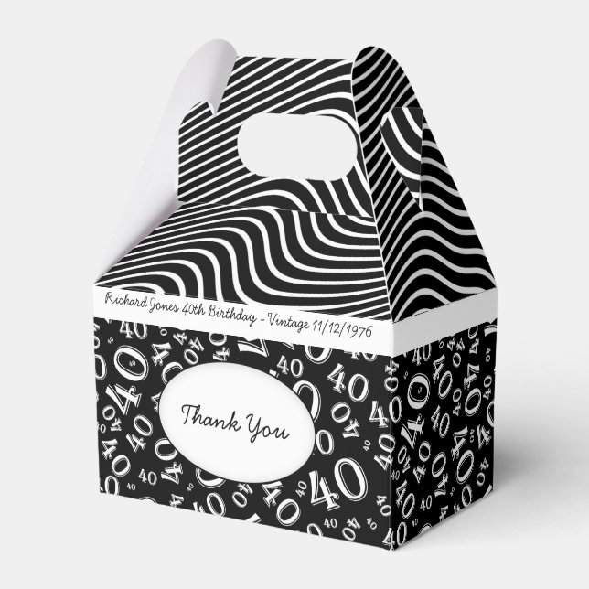 Personalise:  40th Birthday Black and White Theme Favour Box (Front Side)