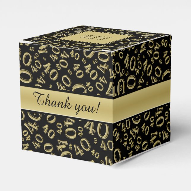 Personalise: 40th Birthday Party Gold/Black Favour Box (Front Side)