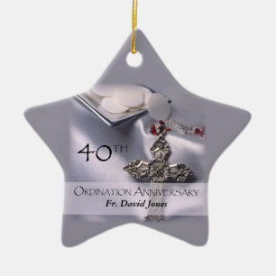 Personalise, 40th Ordination Anniversary Congrats Ceramic Tree Decoration