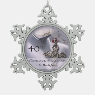 Personalise, 40th Ordination Anniversary Congrats Snowflake Pewter Christmas Ornament