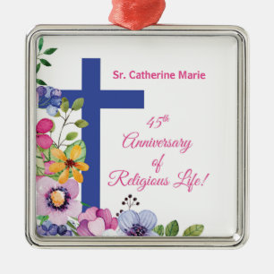 Personalise, 45th Anniversary Nun Religious Life Metal Tree Decoration