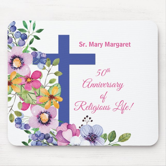 Personalise, 50th Anniversary Nun Religious Life Mouse Mat (Front)