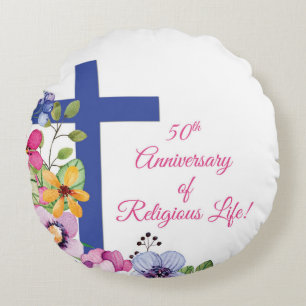 Personalise, 50th Anniversary Nun Religious Life Round Cushion