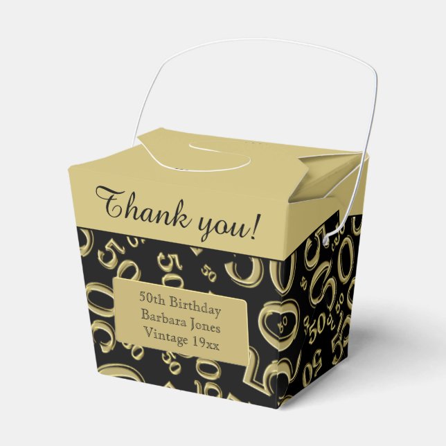 Personalise: 50th Birthday Party Gold/Black Favour Box (Front Side)