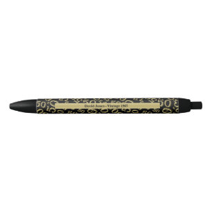 Personalise 50th Gold/Black Birthday Favour Gift Black Ink Pen