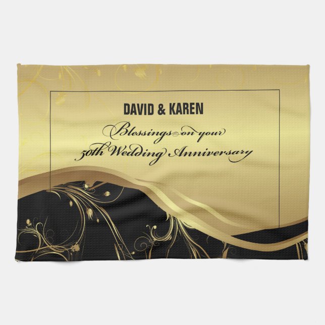 Personalise, 50th Wedding Anniversary Religious Tea Towel (Horizontal)