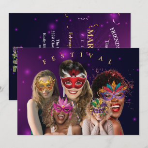 Personalise 5 Photo Masquerade Masks Mardi Gras Invitation