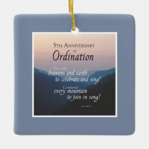 Personalise 5th Anniversary of Ordination Congrats Ceramic Ornament