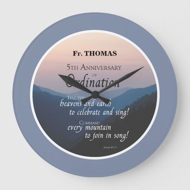 Personalise 5th Anniversary of Ordination Congrats Large Clock (Front)