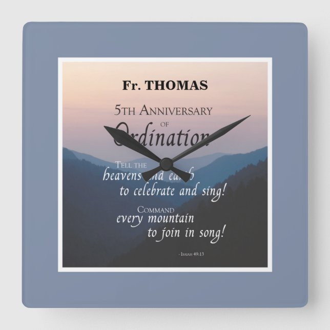 Personalise 5th Anniversary of Ordination Congrats Square Wall Clock (Front)