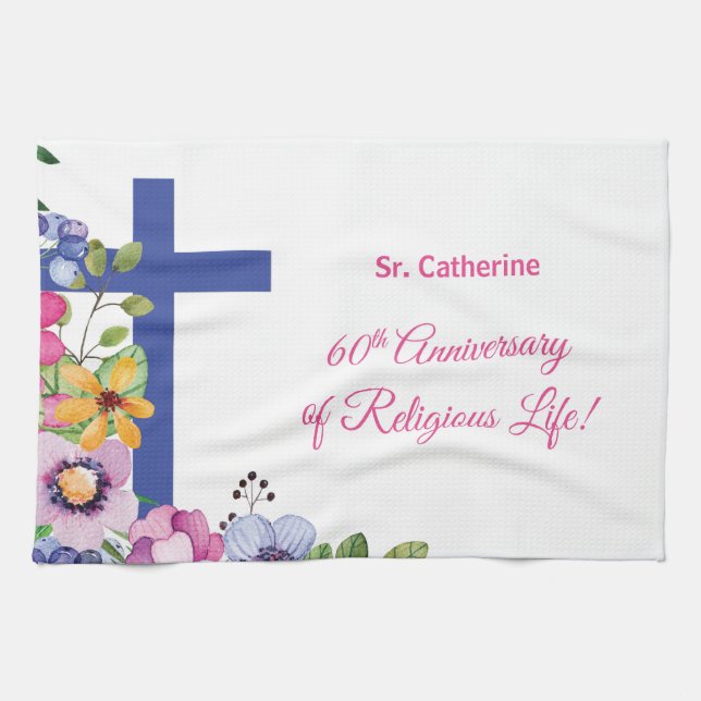 Personalise, 60th Anniversary Nun Religious Life Tea Towel (Horizontal)