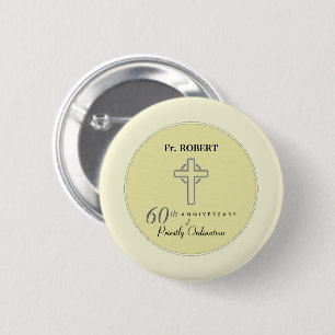Personalise, 60th Anniversary of Priest Embossed 6 Cm Round Badge