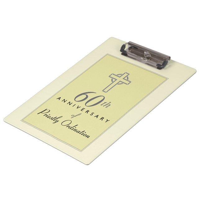 Personalise, 60th Anniversary of Priest Embossed Clipboard (Angled)