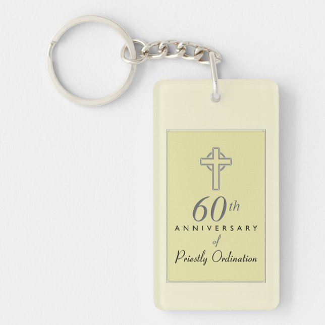 Personalise, 60th Anniversary of Priest Embossed Key Ring (Front)