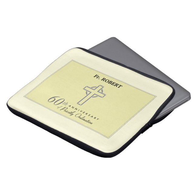 Personalise, 60th Anniversary of Priest Embossed Laptop Sleeve (Front Top)