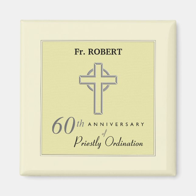 Personalise, 60th Anniversary of Priest Embossed Magnet (Front)