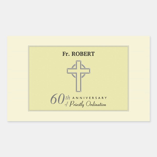 Personalise, 60th Anniversary of Priest Embossed Rectangular Sticker (Front)