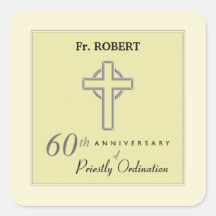 Personalise, 60th Anniversary of Priest Embossed Square Sticker