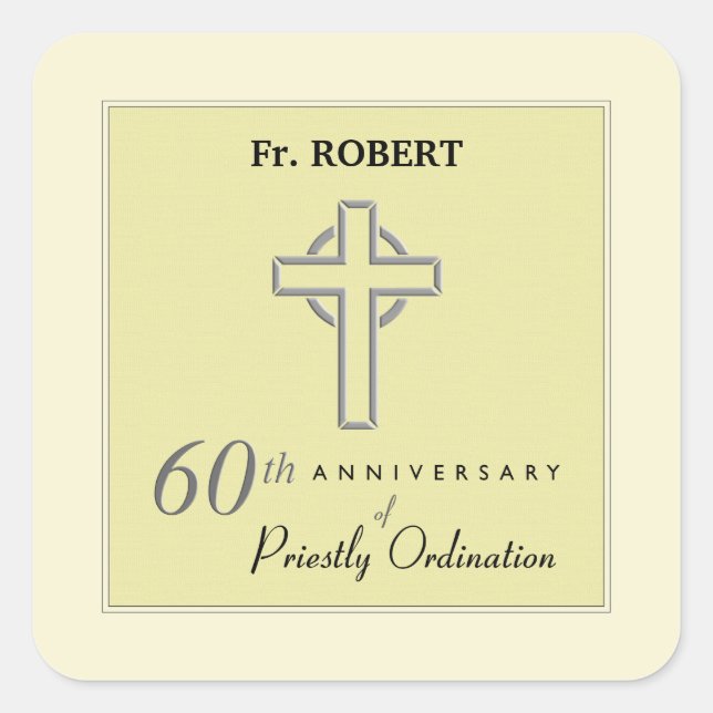 Personalise, 60th Anniversary of Priest Embossed Square Sticker (Front)