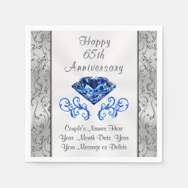 Personalise 65th Wedding Anniversary Party Napkins (Front)