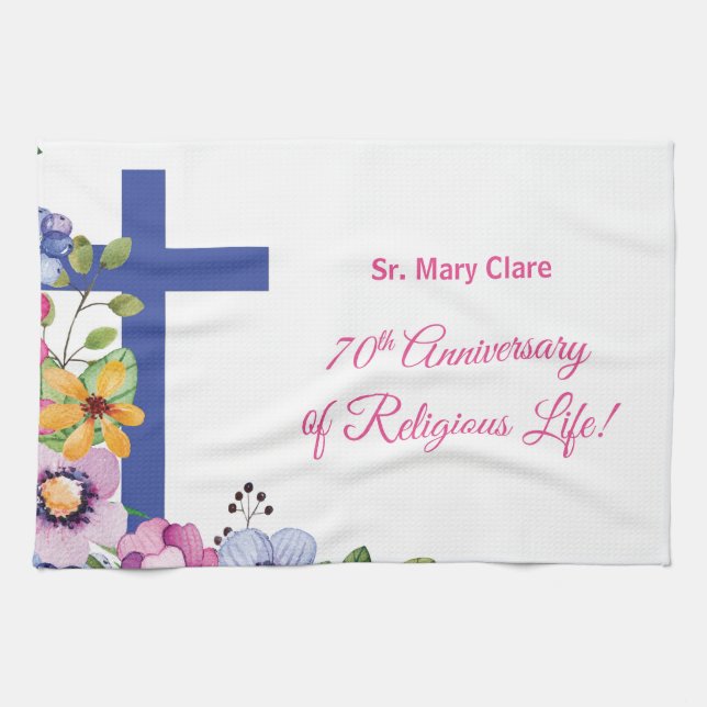 Personalise, 70th Anniversary Nun Religious Life Tea Towel (Horizontal)