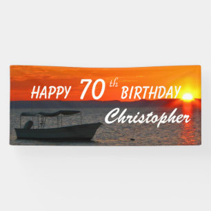Personalise 70th Birthday Sign Fishing Boat Sunset