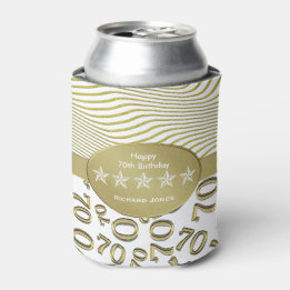 Personalise: 70th Birthday White and Gold Theme Can Cooler