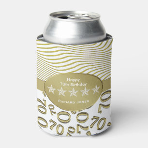 Personalise:  70th Birthday White and Gold Theme Can Cooler