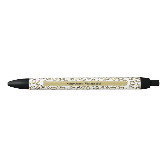 Personalise 70th Gold/White Birthday Favour Gift Black Ink Pen (Front)