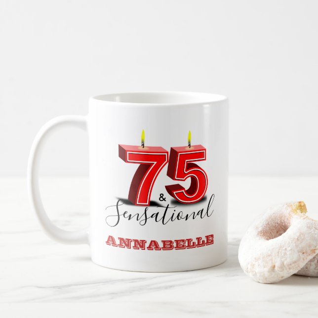 Personalise 75 & SENSATIONAL 75th Birthday Coffee Mug (With Donut)
