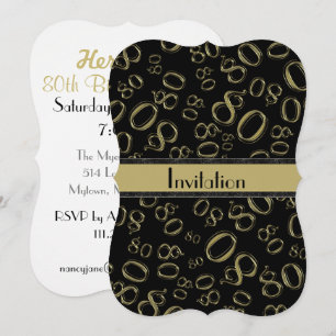 Personalise: 80th Gold and Black Birthday Party Invitation