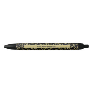 Personalise 80th Gold/Black Birthday Favour Gift Black Ink Pen