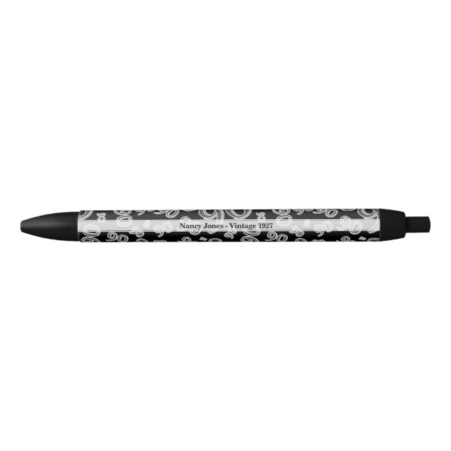 Personalise 90th Black/White Birthday Favour Gift Black Ink Pen (Front)